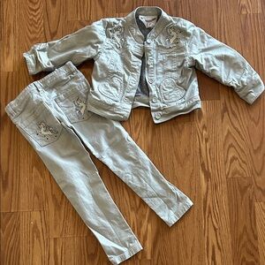 Kids Unicorn Embroidered Denim Jacket - Light Gray